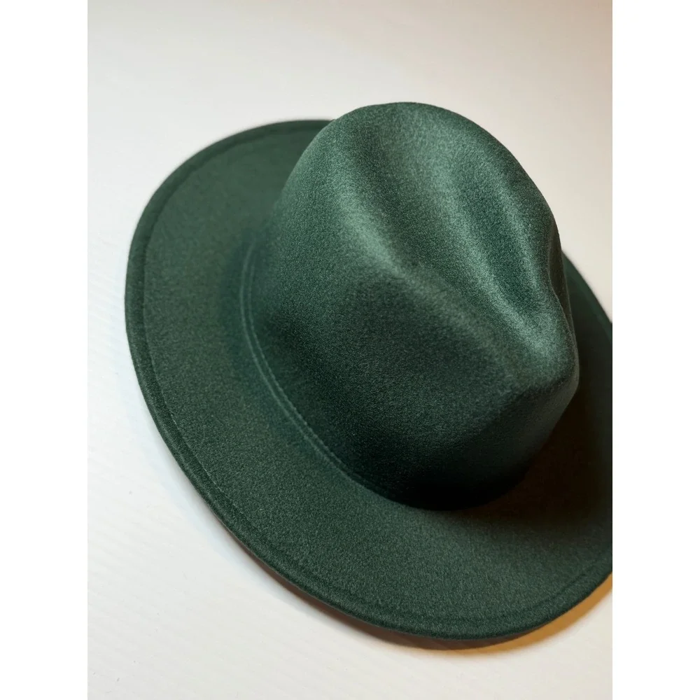 Compliments Felt Fedora Hat Pineneedle Green Faux Leather Trim One Size Women
